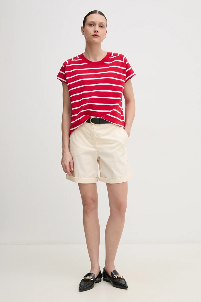Bavlněné tričko Tommy Hilfiger WW0WW44544 červená SS25