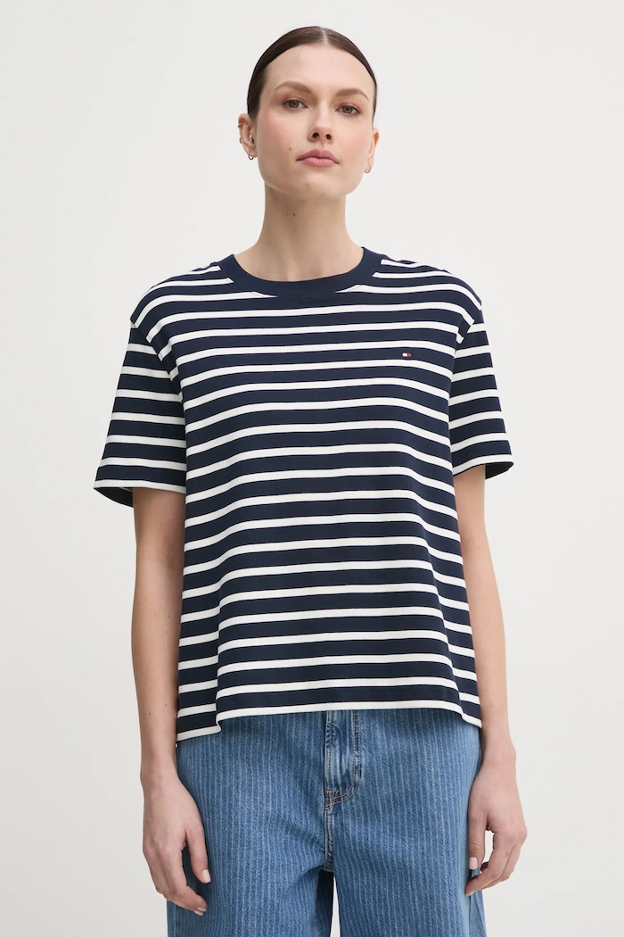 Bavlnené tričko Tommy Hilfiger relaxed tmavomodrá WW0WW46158