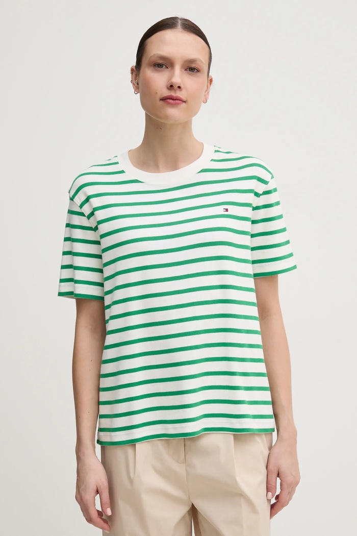 Bavlnené tričko Tommy Hilfiger relaxed zelená WW0WW46158