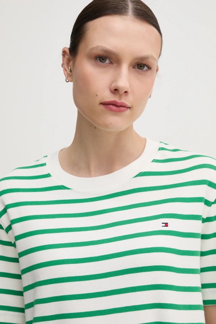 Bavlnené tričko Tommy Hilfiger zelená WW0WW46158