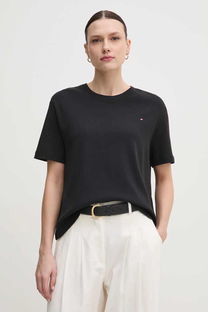 Bavlnené tričko Tommy Hilfiger relaxed čierna WW0WW46158