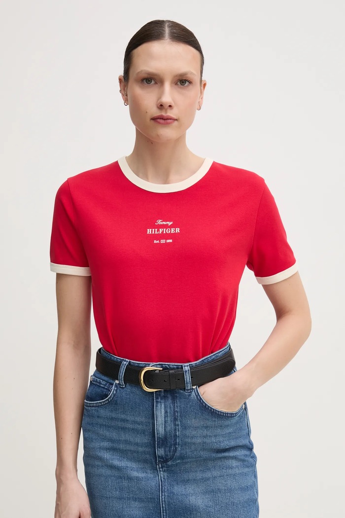 Tommy Hilfiger Bavlněné tričko Tommy Hilfiger červená WW0WW44586