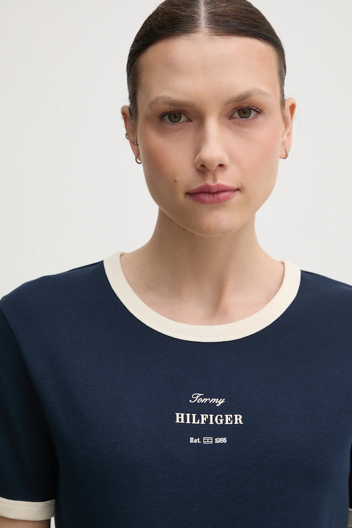 Bavlněné tričko Tommy Hilfiger námořnická modř WW0WW44586