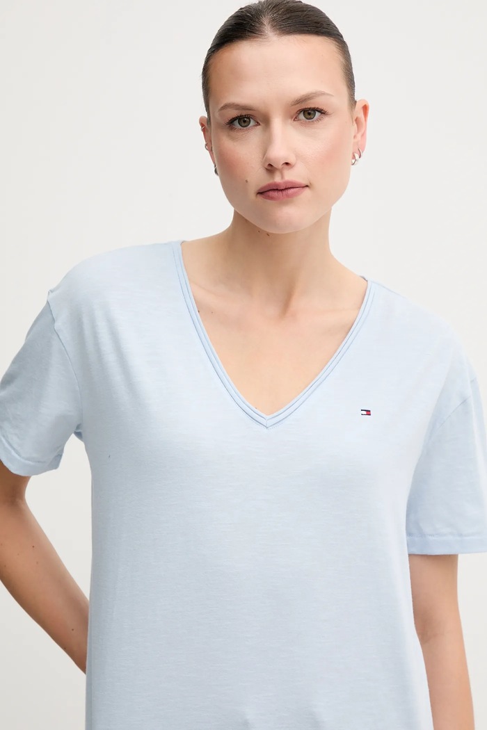 Pamučna majica Tommy Hilfiger bez uzorka plava WW0WW43901
