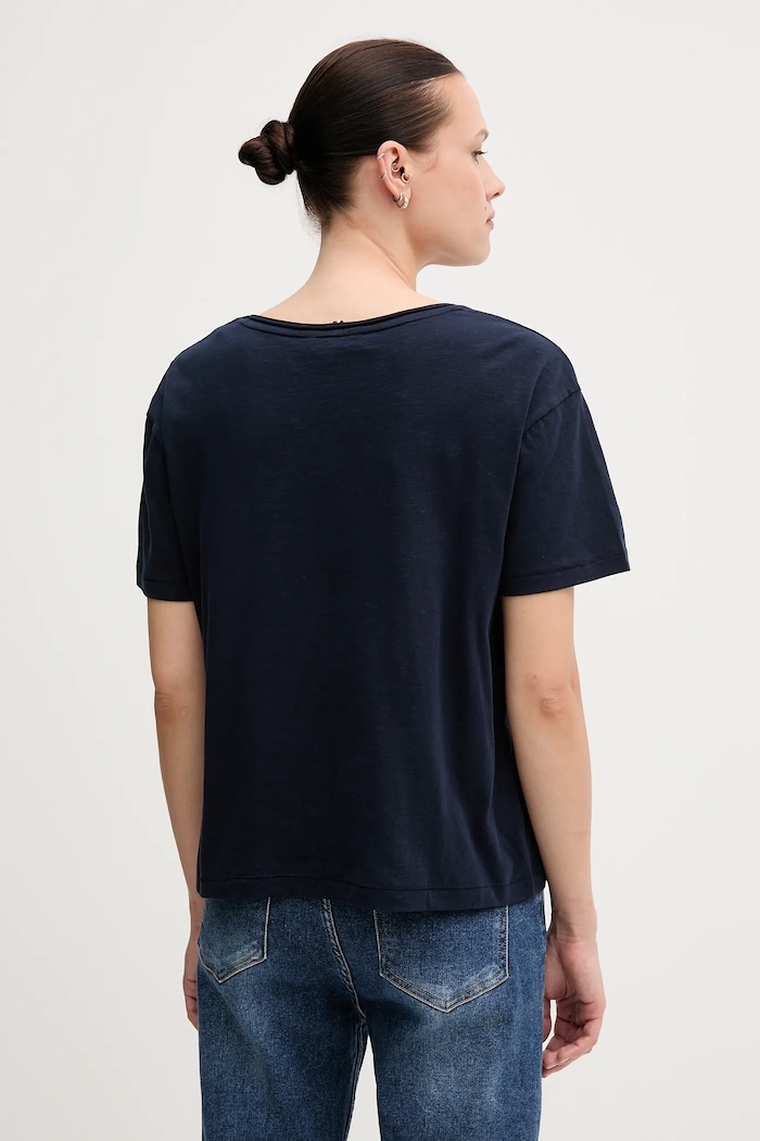 Bavlnené tričko Tommy Hilfiger WW0WW43901 tmavomodrá SS25