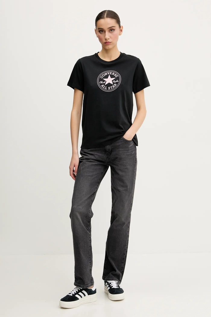 Βαμβακερό μπλουζάκι Converse 10028412.A01 μαύρο SS25