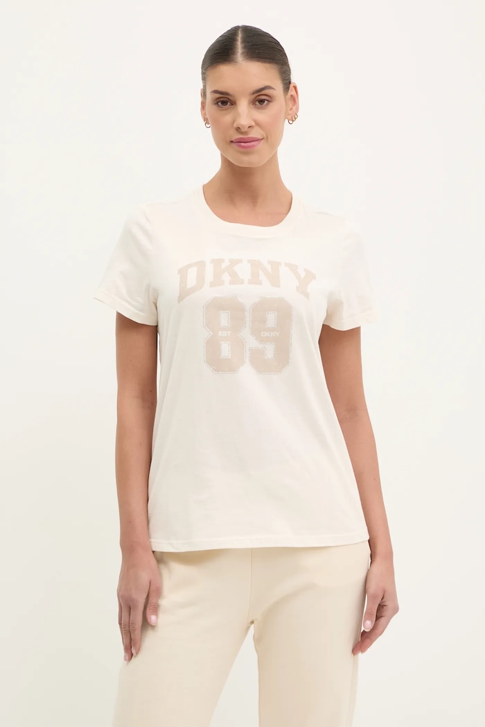 Pamučna majica Dkny pamuk bež DP5T1228
