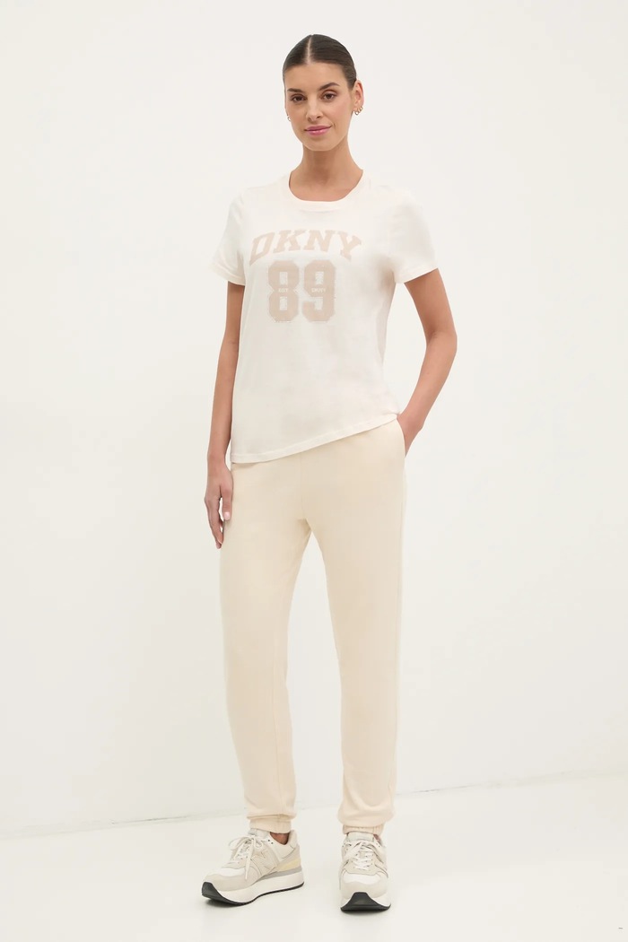 Pamučna majica Dkny DP5T1228 bež SS25