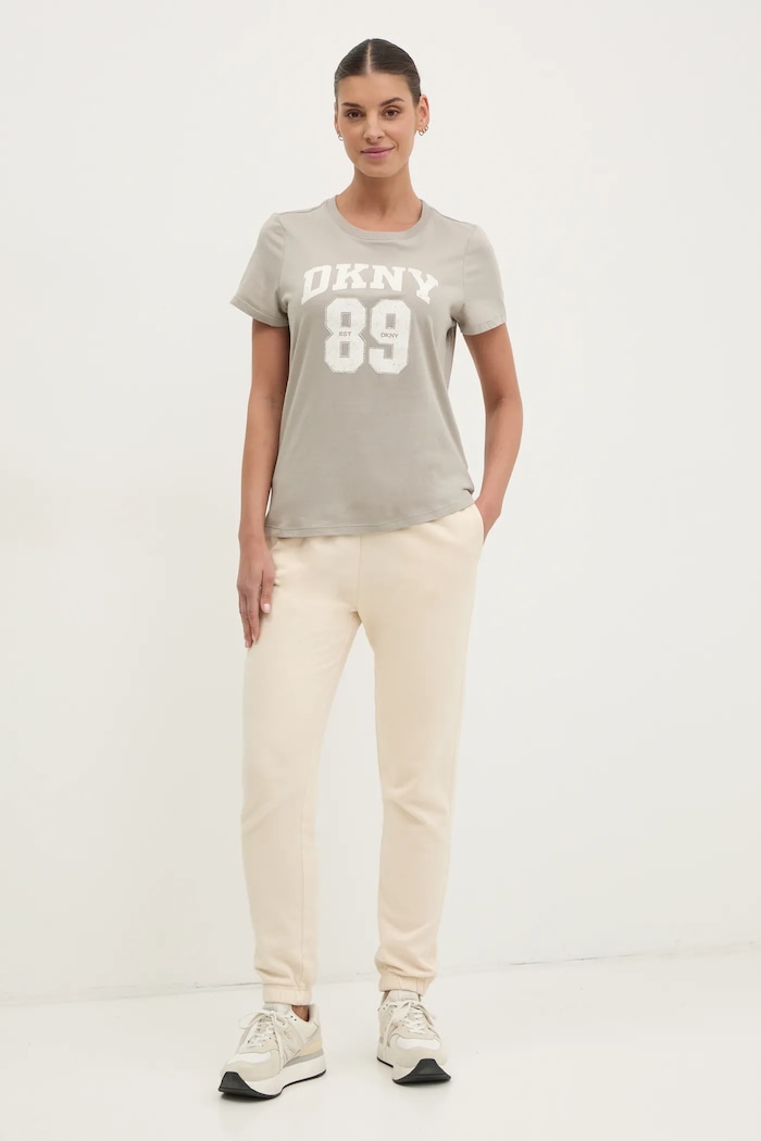 Βαμβακερό μπλουζάκι Dkny DP5T1228 γκρί SS25