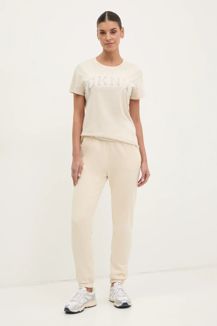 Pamučna majica Dkny DP5T1250 bež SS25