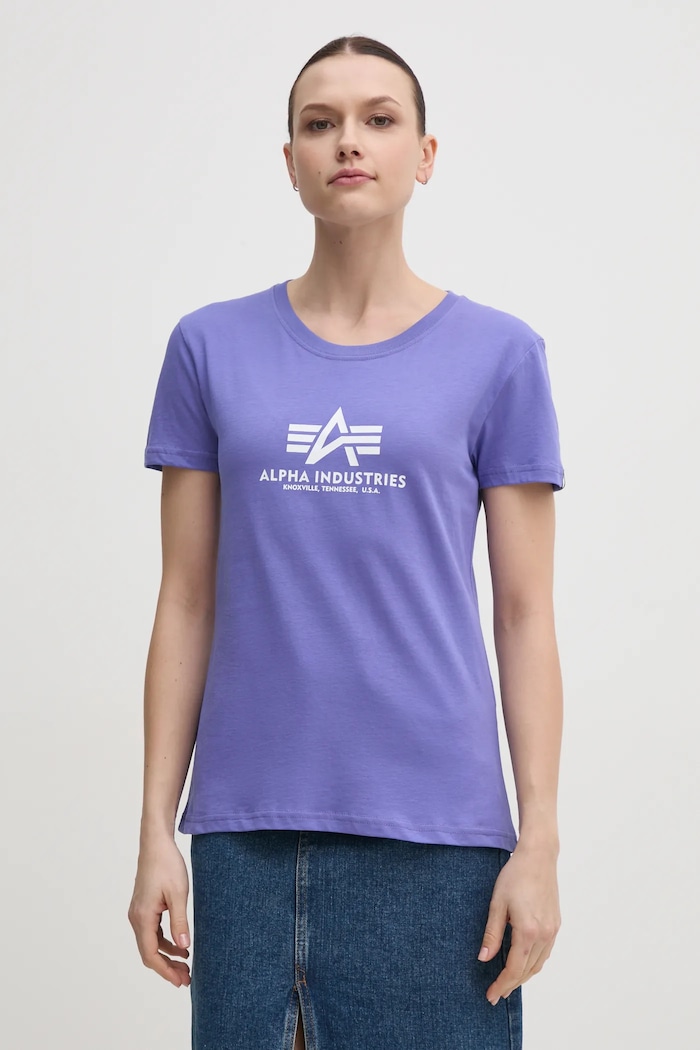 Alpha Industries t-shirt bawełniany New Basic T Wmn nadruk fioletowy 196051