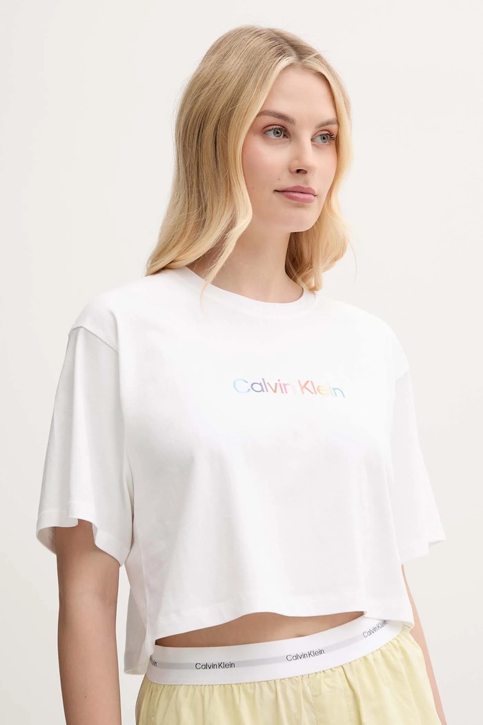 Pamučna homewear majica Calvin Klein Underwear LV00QS7470 bijela SS25