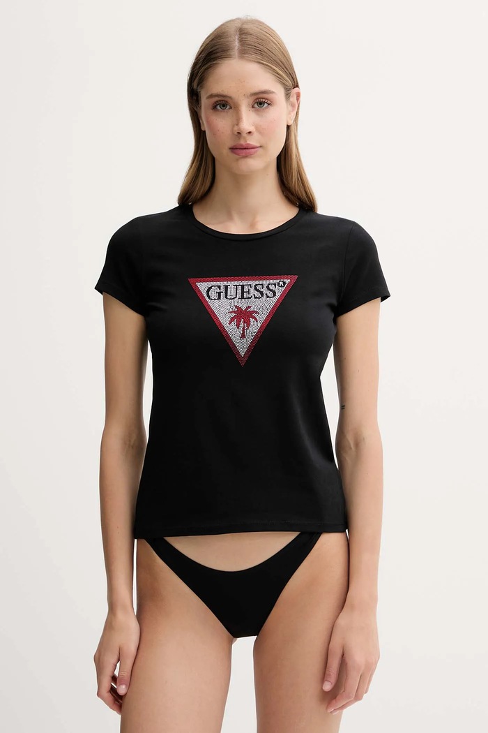Μπλουζάκι Guess με ελαστάν μαύρο E5GI08.J1314