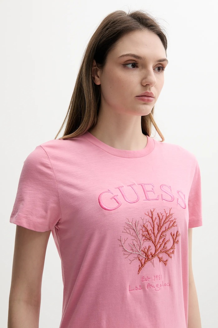 Odzież Guess T-shirt bawełniany E5GI03.K8G01 różowy