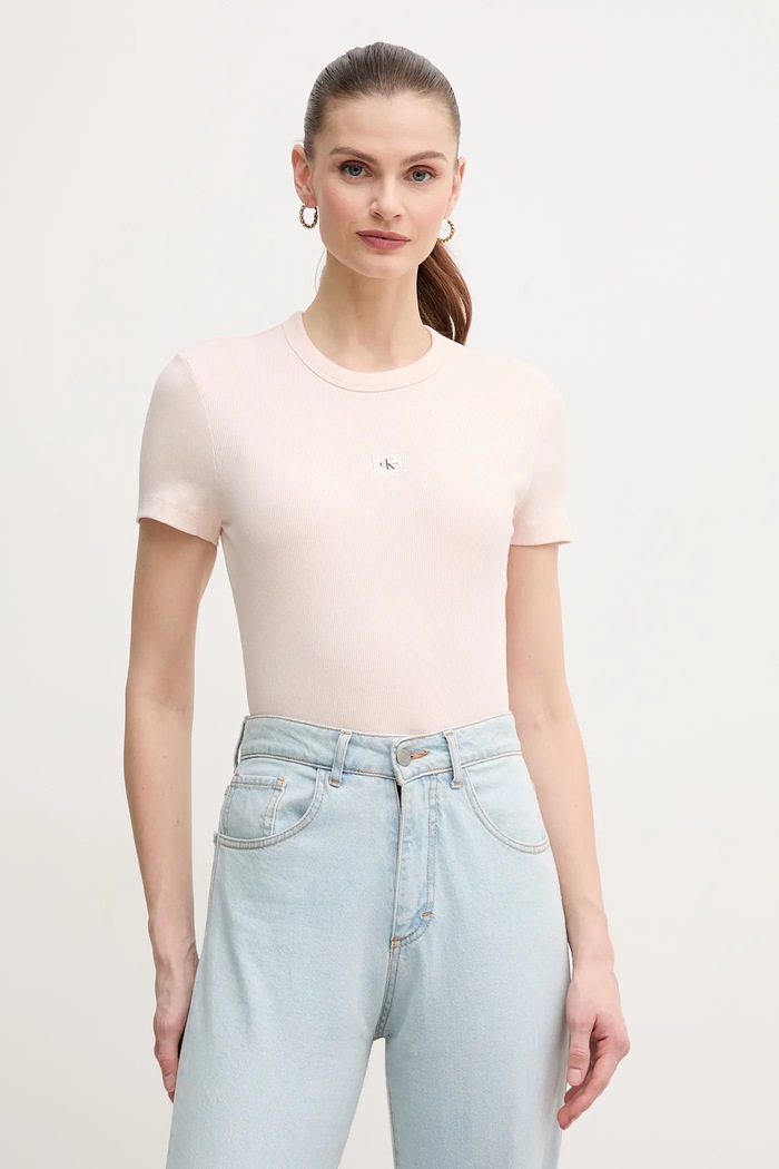 Calvin Klein Jeans t-shirt elasztánnal bézs J20J225245