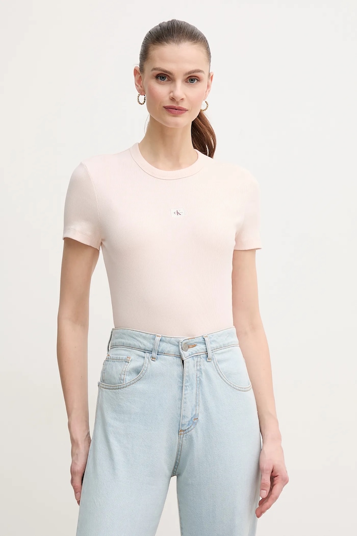 Calvin Klein Jeans t-shirt elasztánnal bézs J20J225245