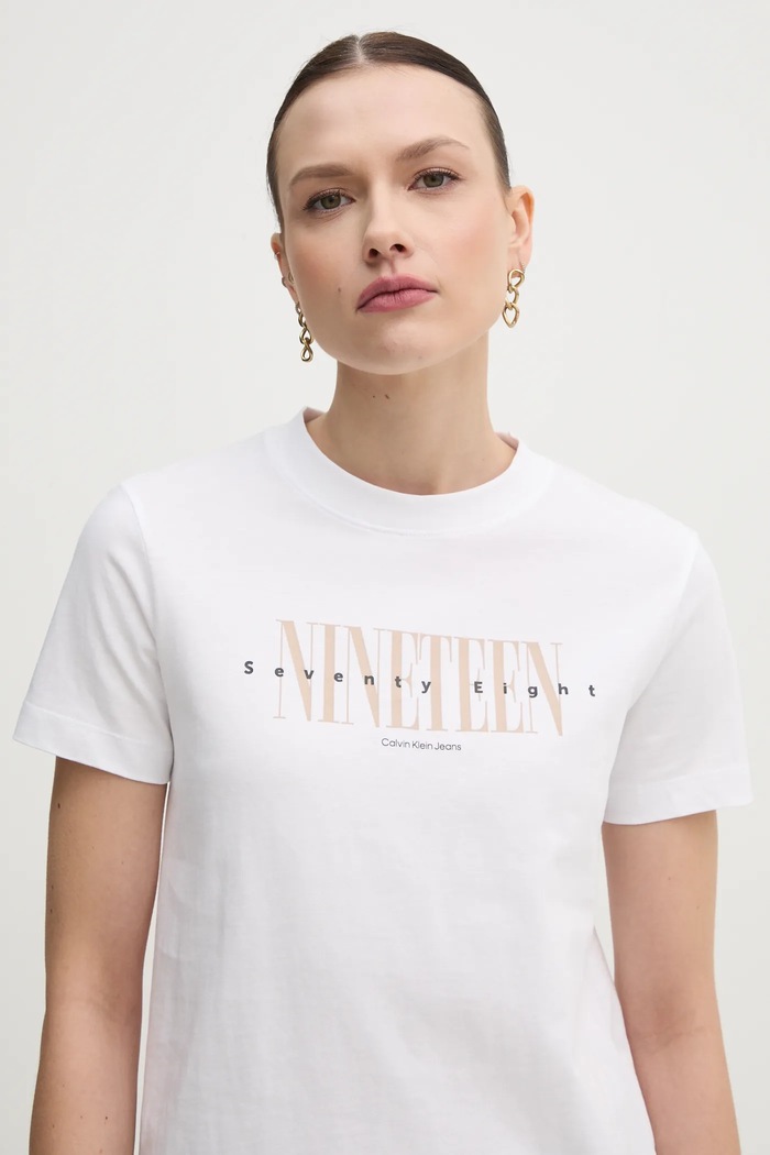Bavlněné tričko Calvin Klein Jeans bílá J20J225259