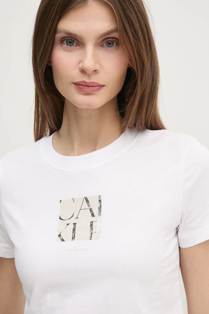 Bavlněné tričko Calvin Klein Jeans bílá J20J225260