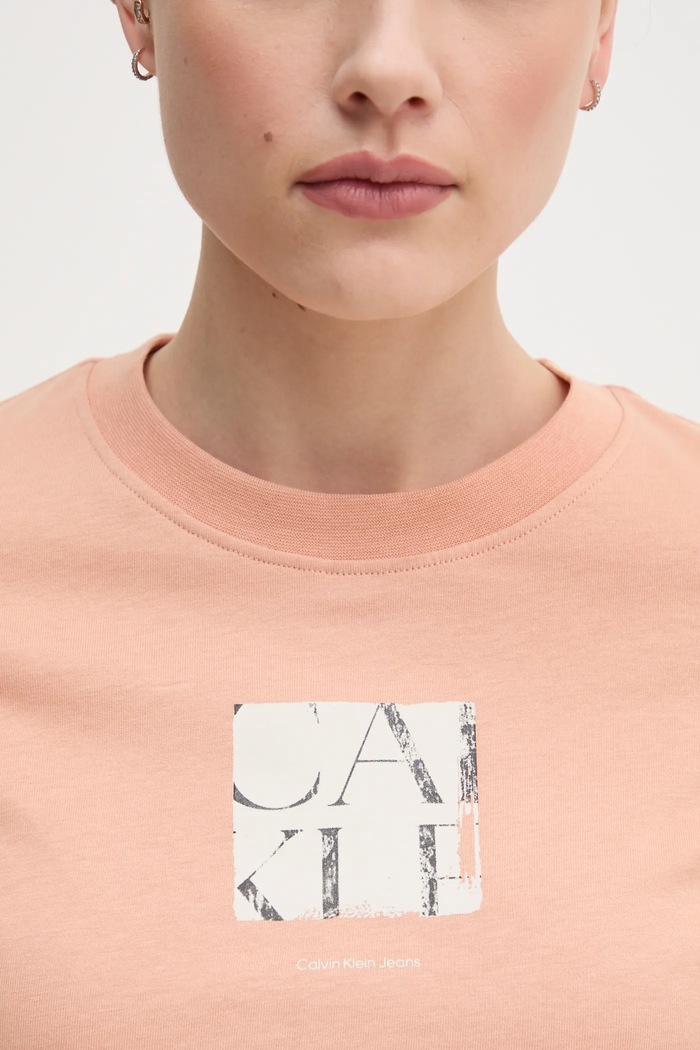 Βαμβακερό μπλουζάκι Calvin Klein Jeans J20J225260 πορτοκαλί