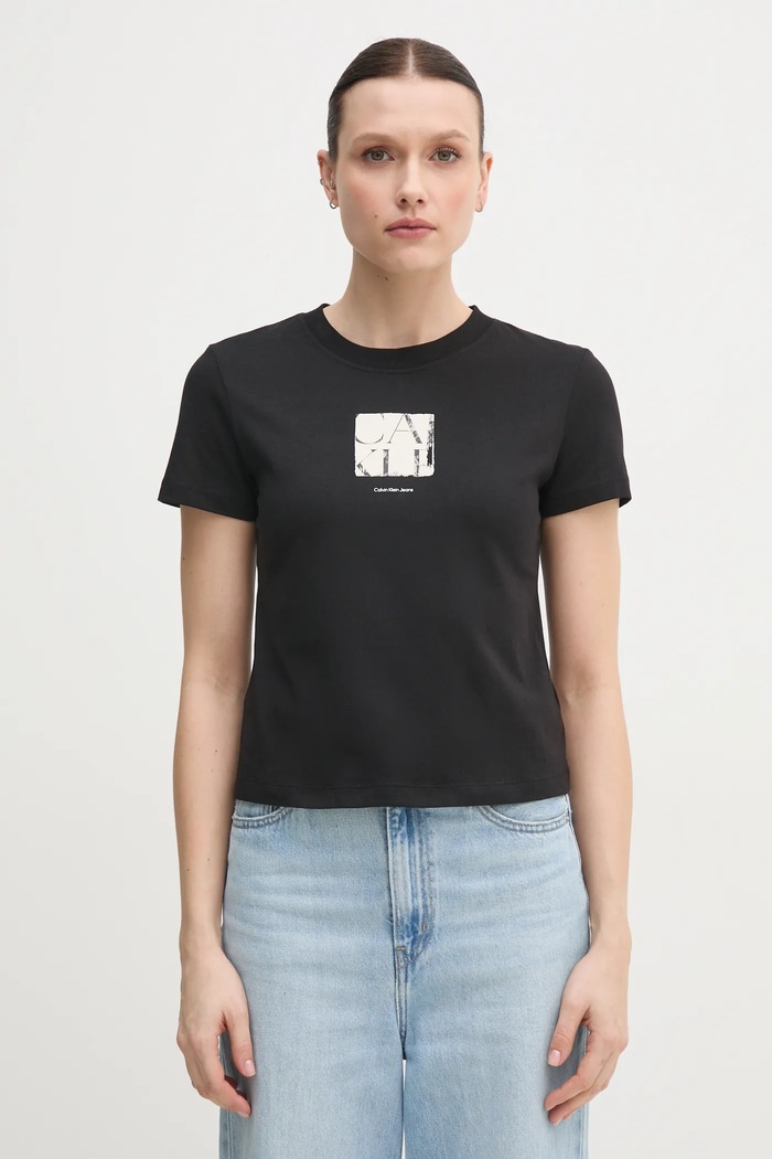Bavlněné tričko Calvin Klein Jeans potisk černá J20J225260