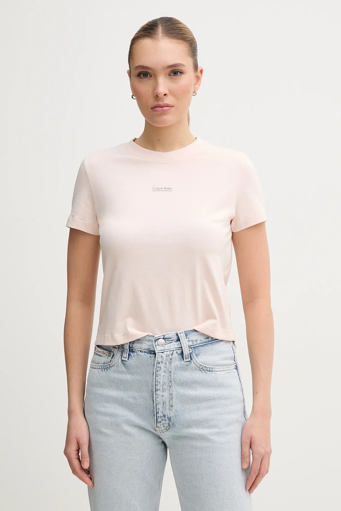 Pamučna majica Calvin Klein Jeans Planet friendly roza J20J225524