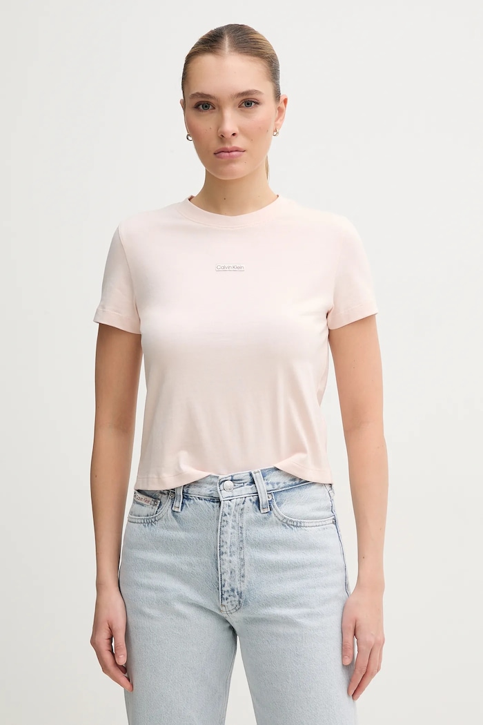 Pamučna majica Calvin Klein Jeans Planet friendly roza J20J225524