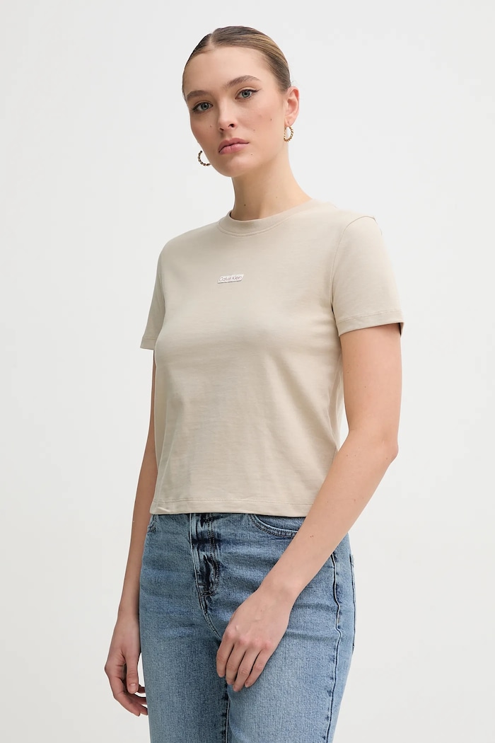 Pamučna majica Calvin Klein Jeans Planet friendly bež J20J225524