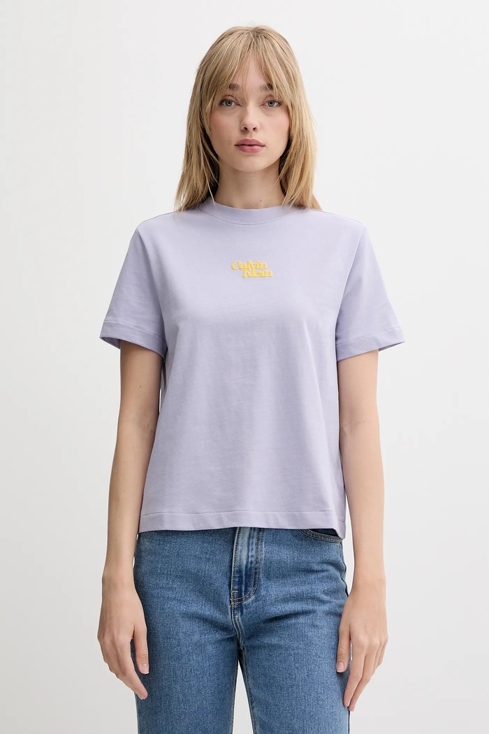 Памучна тениска Calvin Klein Jeans стандартна виолетов LV047B851G