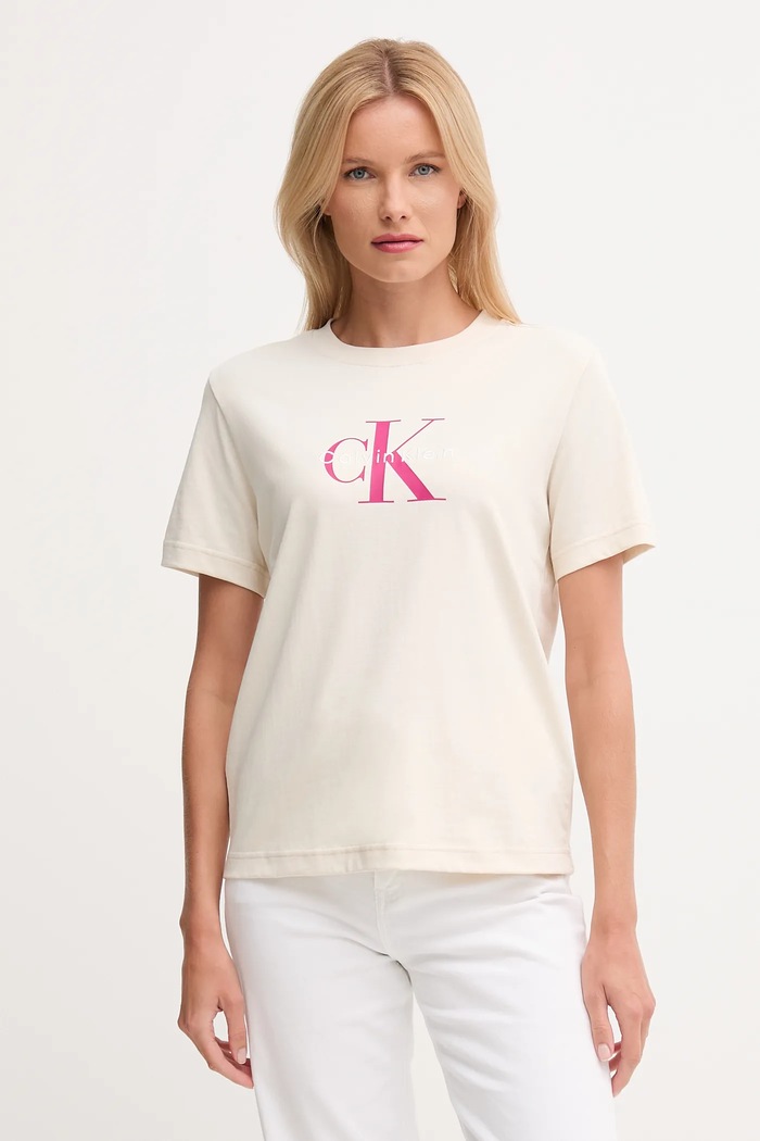 Calvin Klein Jeans t-shirt damski bawełniany beżowy LV047B865G