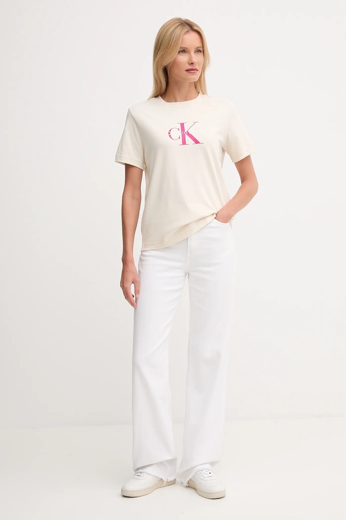 Calvin Klein Jeans t-shirt damski bawełniany LV047B865G beżowy SS26