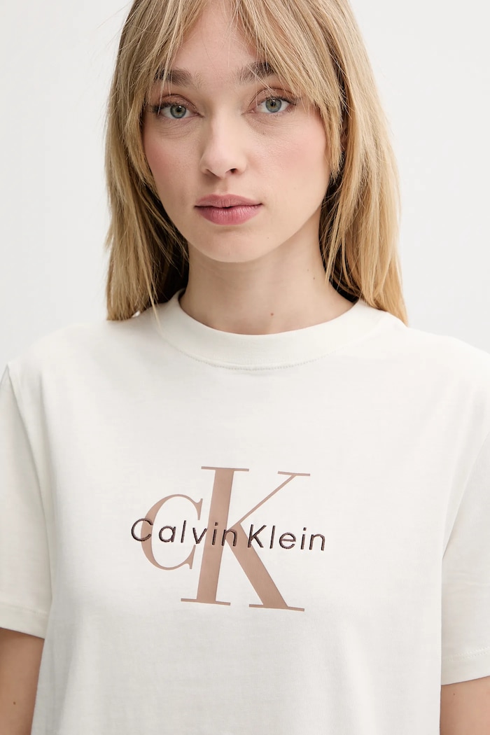 Odzież Calvin Klein Jeans t-shirt damski bawełniany LV047B865G beżowy