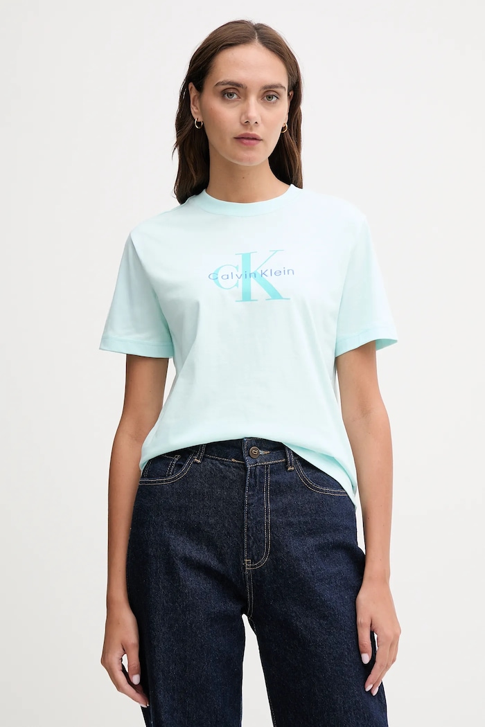 Calvin Klein Jeans tričko dámské bavlněné tyrkysová LV047B865G