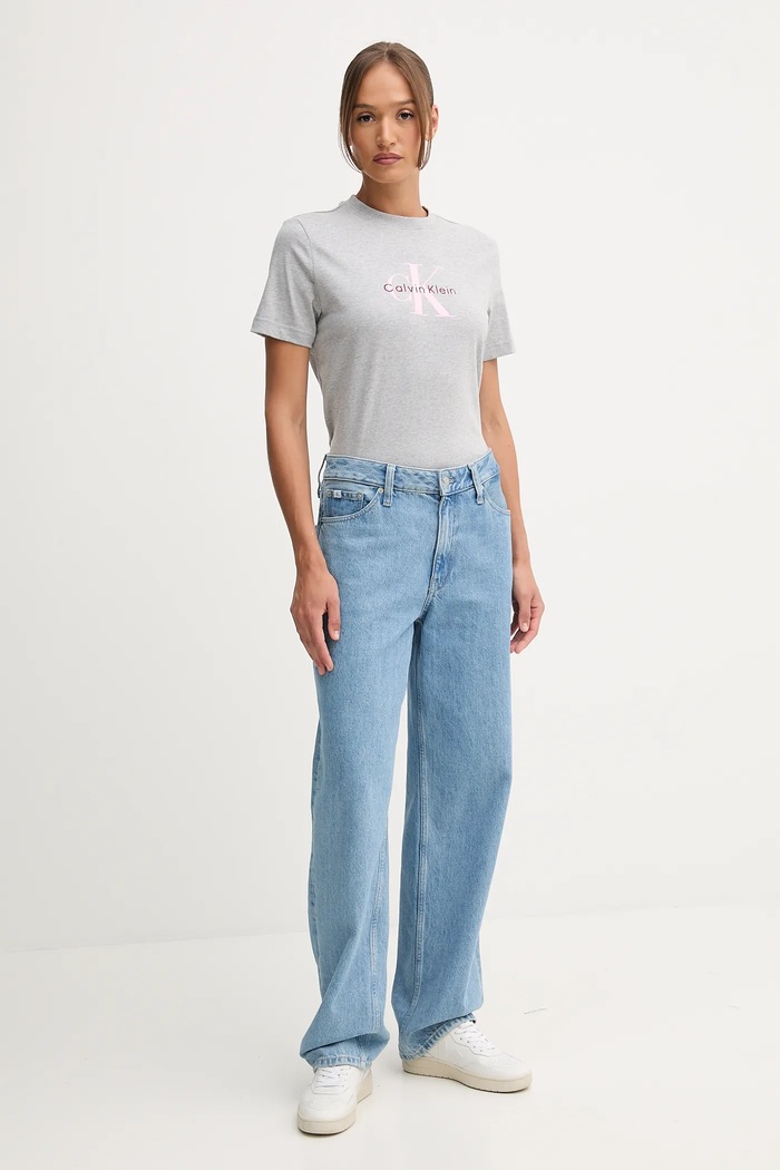 Calvin Klein Jeans тениска дамска от памук LV047B865G сив SS26