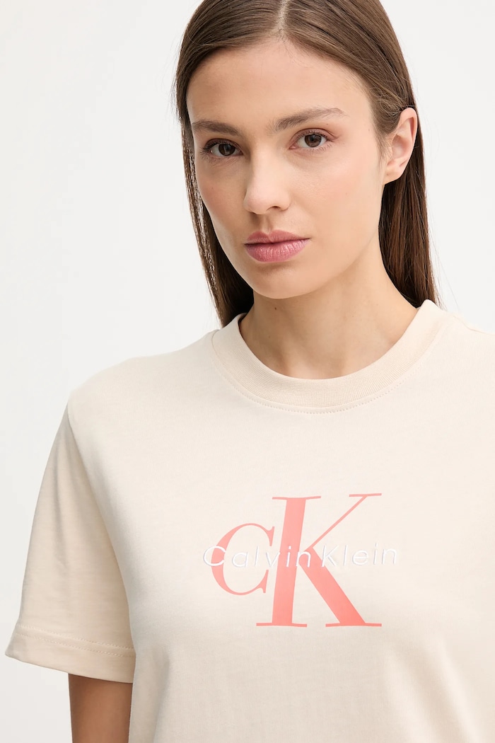 Дрехи Calvin Klein Jeans тениска дамска от памук LV047B865G бежов