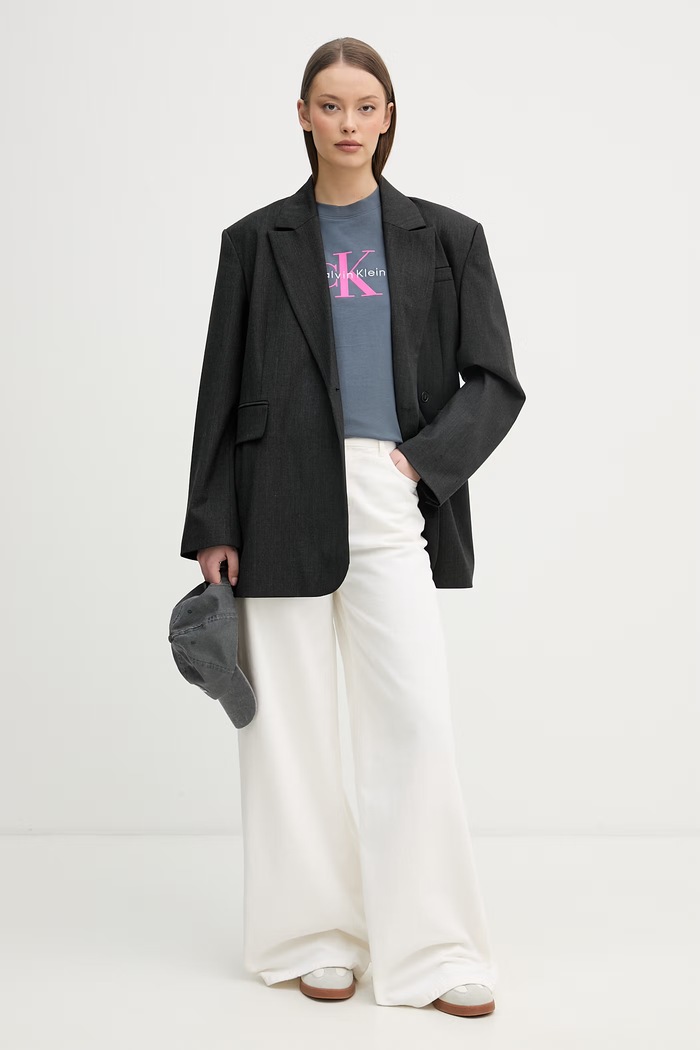 Calvin Klein Jeans T-shirt γυναικείο βαμβακερό LV047B865G γκρί SS26