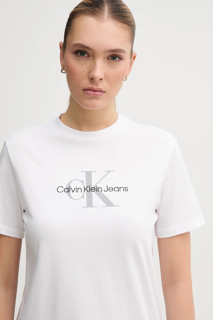Bavlnené tričko Calvin Klein Jeans biela LV047B863G