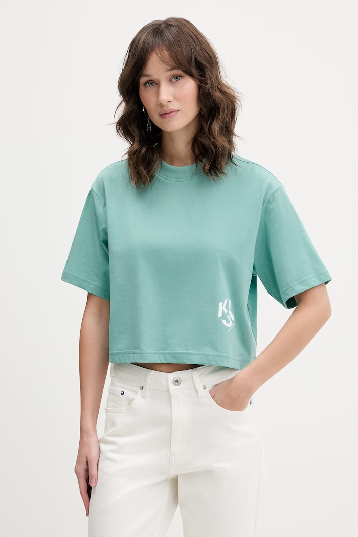 Karl Lagerfeld Jeans tričko s bavlnou relaxed tyrkysová A2W17076