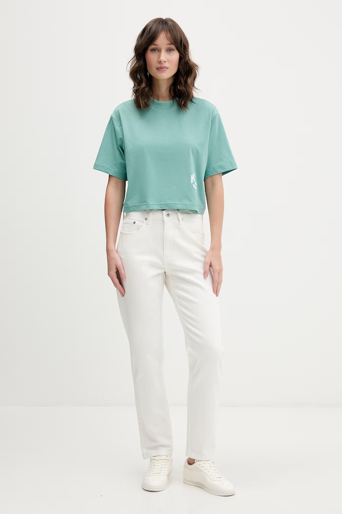 Karl Lagerfeld Jeans tričko s bavlnou A2W17076 tyrkysová SS26