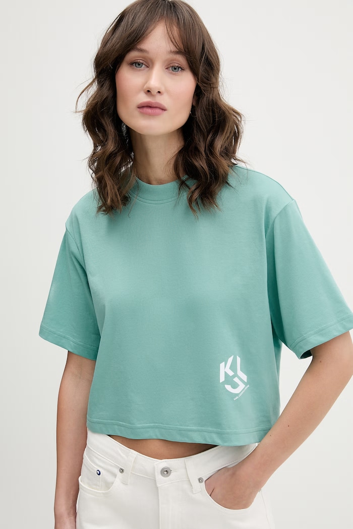 Karl Lagerfeld Jeans tričko s bavlnou tyrkysová A2W17076