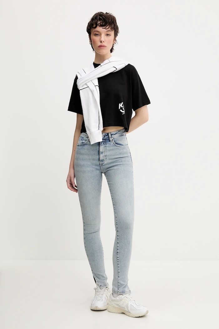 Karl Lagerfeld Jeans tričko s bavlnou A2W17076 čierna SS26