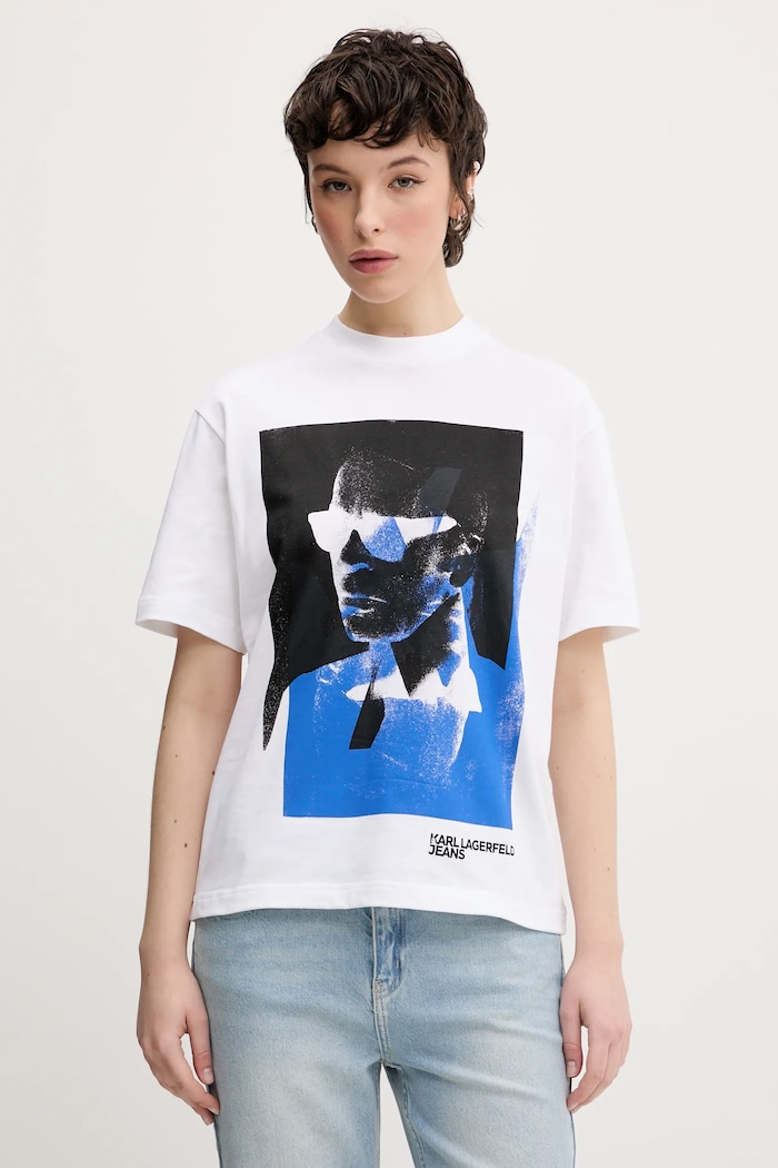 Bavlněné tričko Karl Lagerfeld Jeans kulatý bílá A2W17030