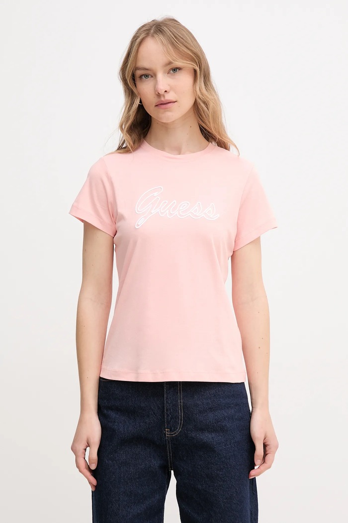 Βαμβακερό μπλουζάκι Guess βαμβάκι ροζ V5GI02.K9RM1