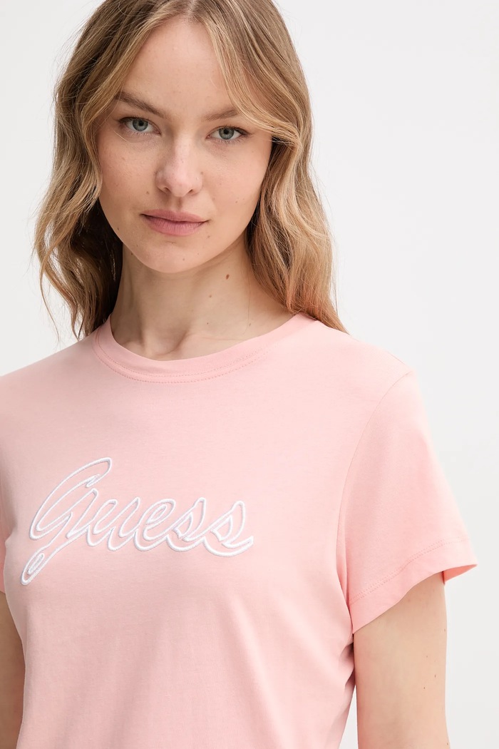 Ρούχα Βαμβακερό μπλουζάκι Guess V5GI02.K9RM1 ροζ