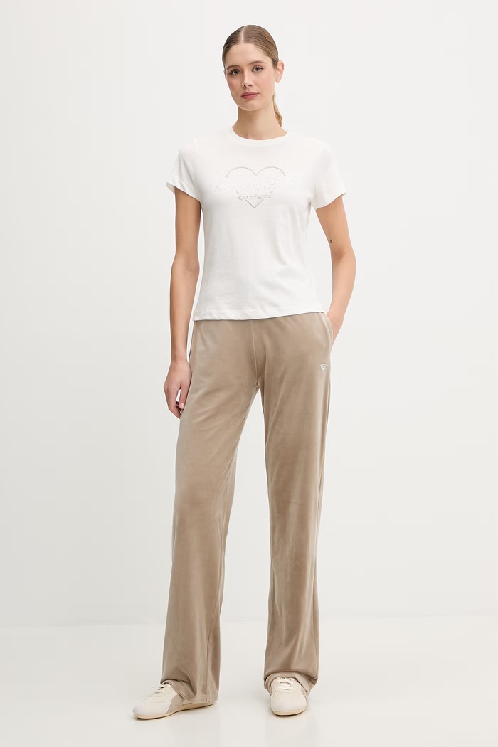 Памучна тениска Guess NARCISO V5GI10.K9RM1 бежов SS26