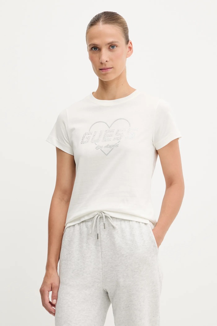 Памучна тениска Guess NARCISO стандартна бежов V5GI10.K9RM1