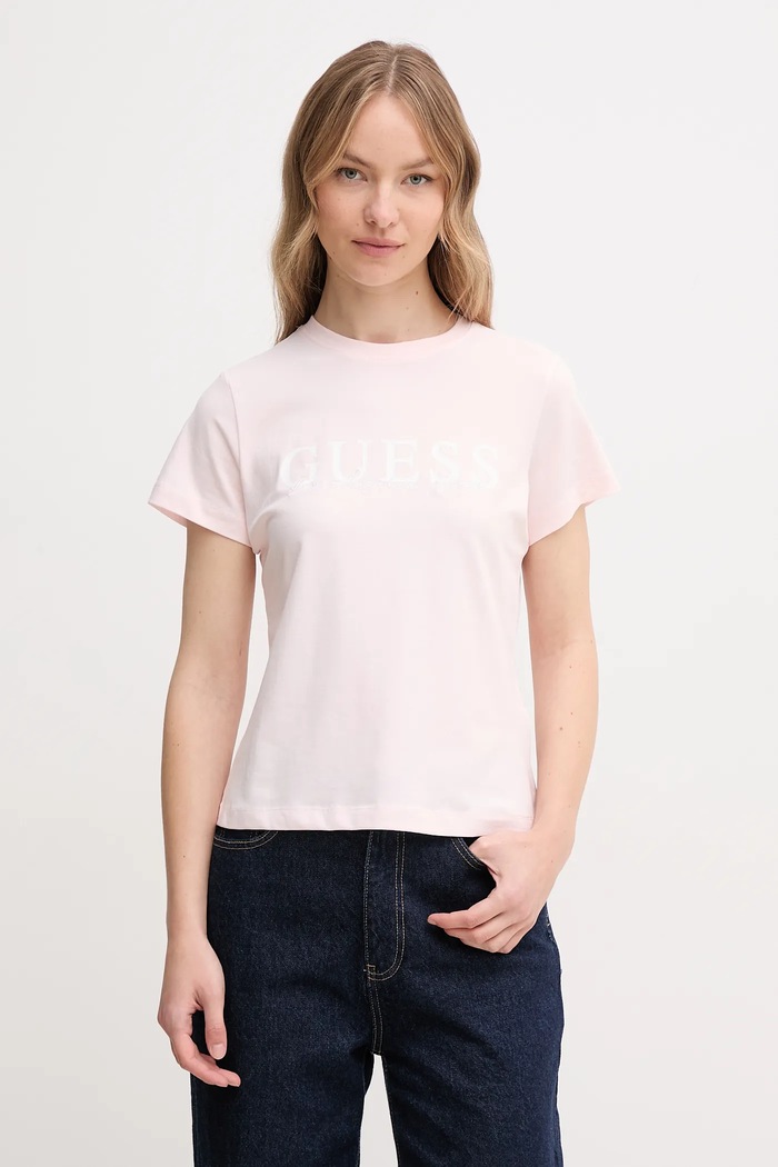 Μπλουζάκι Guess KAMELIE κανονικό ροζ V5GI15.J1314