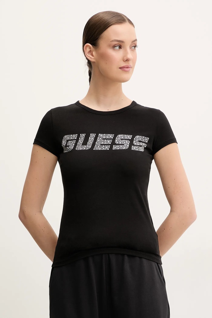 Μπλουζάκι Guess KIARA κανονικό μαύρο V5GI20.J1314