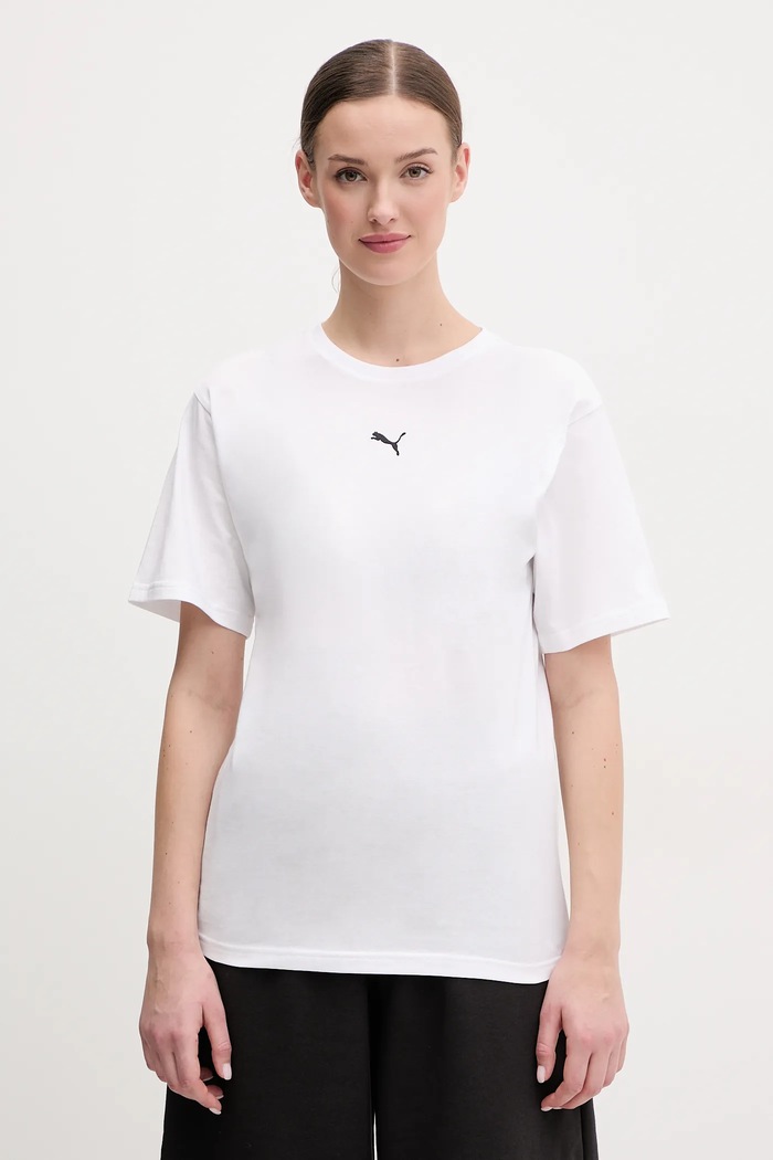 Puma tricou pentru femei, din bumbac Essential Relaxed imprimeu alb 684971