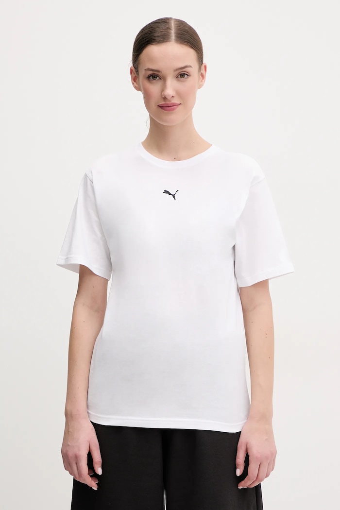 Puma tricou pentru femei, din bumbac Essential Relaxed imprimeu alb 684971