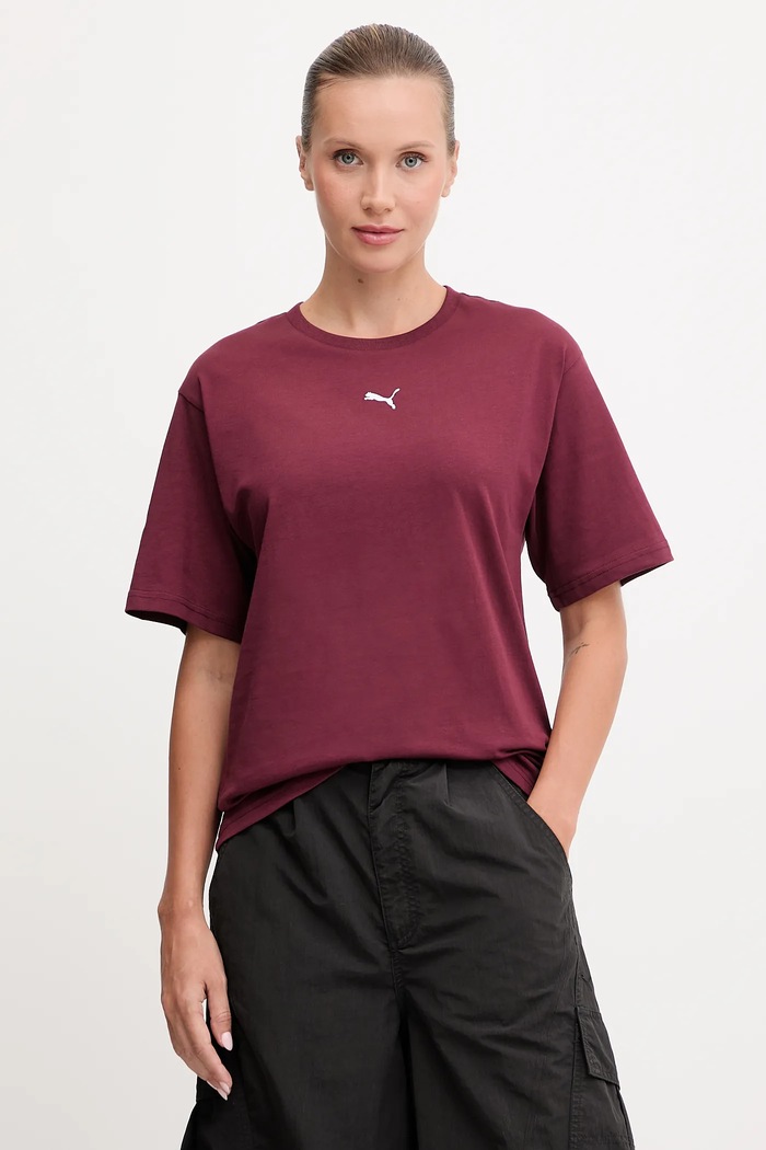 Puma Tricou de femei din bumbac Essential Relaxed burgundia 684971